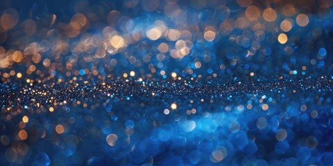 A blurry image featuring blue and gold lights. Ideal for backgrounds or abstract designs