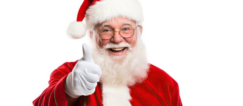 An image of Santa Claus cheerfully showing approval with a thumbs-up hand gesture