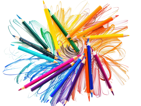 Colorful pencil abstract scribble hand sketch isolated on white or transparent background