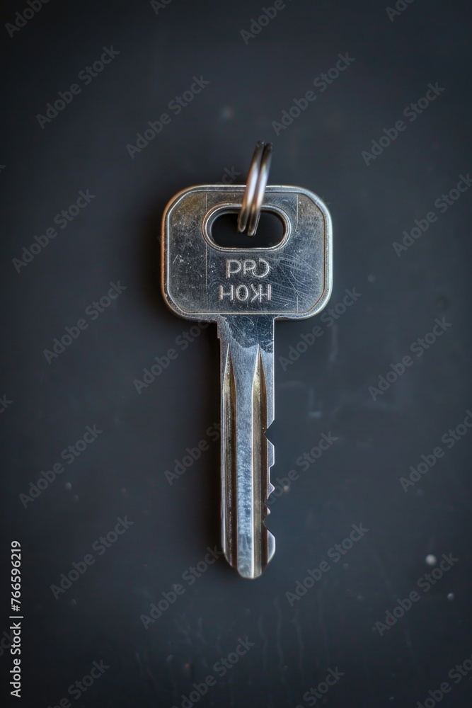 Poster A bunch of keys sitting on a table, suitable for various concepts and designs