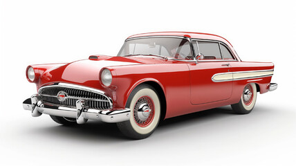 Vintage red car on isolated white background. Generated AI