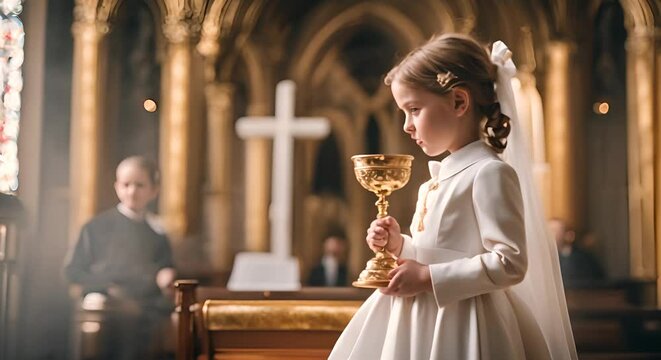 Little girl at communion.