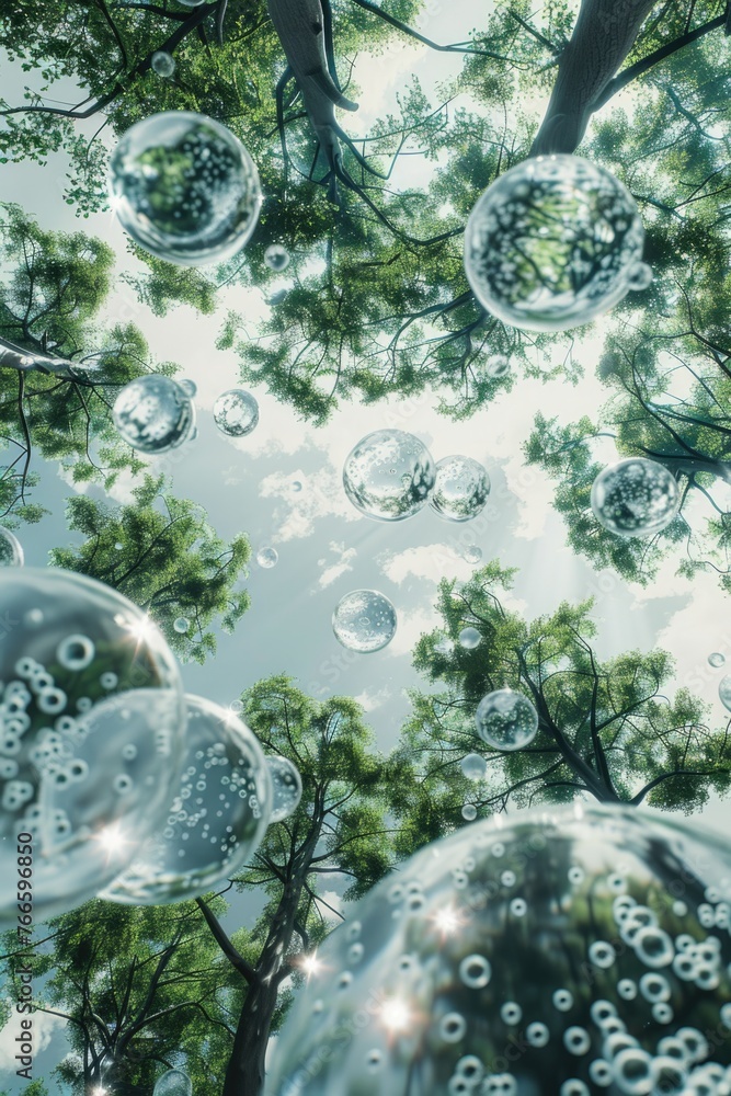 Poster A bunch of bubbles floating in the air. Great for adding a whimsical touch to your design projects