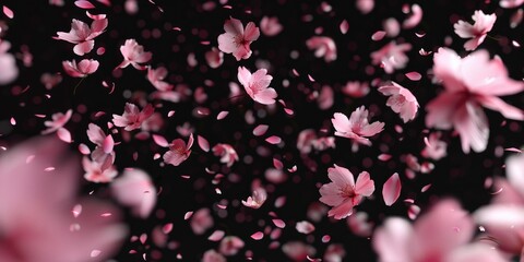 Pink flowers flying in the air, perfect for spring designs