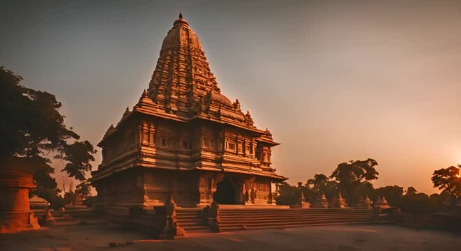 Hindu temple at sunset.