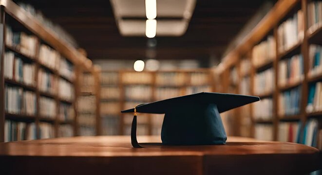 Graduation cap next to books.