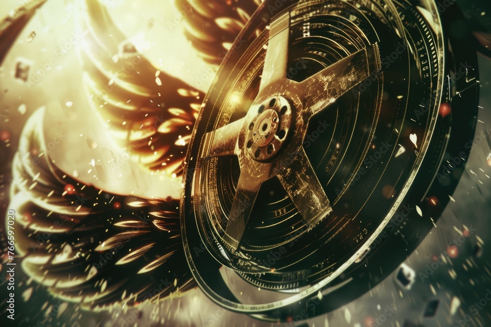 Aufkleber a detailed close up of a clock with wings. perfect for time management concepts