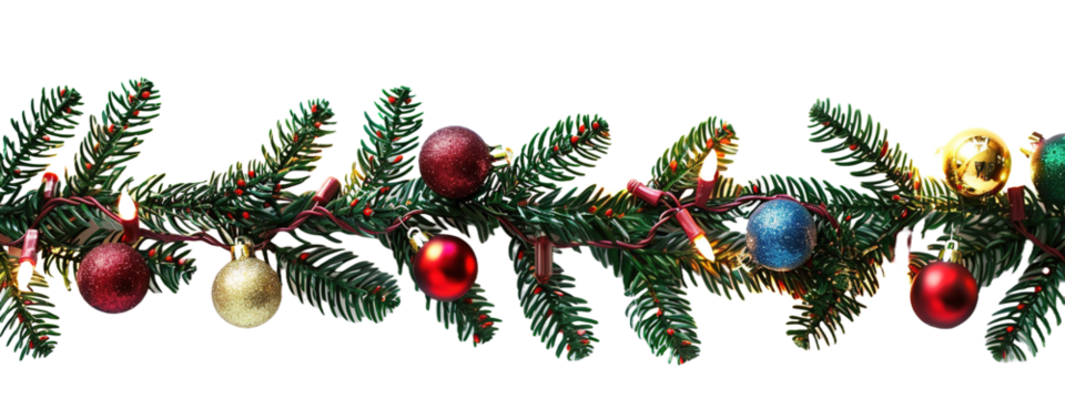 Christmas lights decoration border isolated on white or transparent background