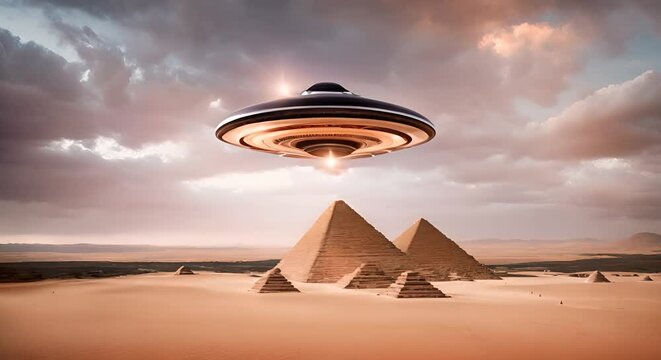 UFO flying over the pyramids of Egypt