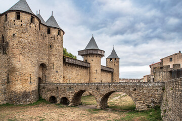 Fototapeta na wymiar Fortification of the town of Carcassonne in France