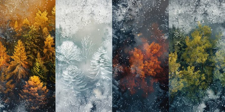 Four images of snow-covered trees, perfect for seasonal designs