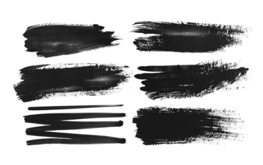 Collection set of black paint strokes isolated on white or transparent background
