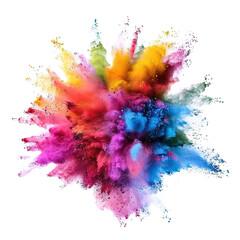 Color powder exploding against isolated on white or transparent background