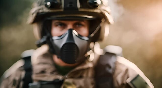 Soldier with protective masks.