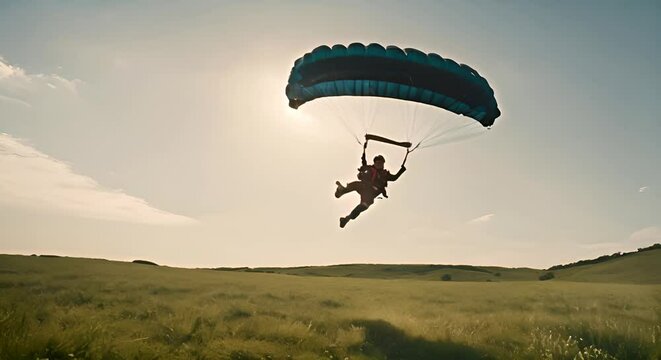 Skydiver at sunset.