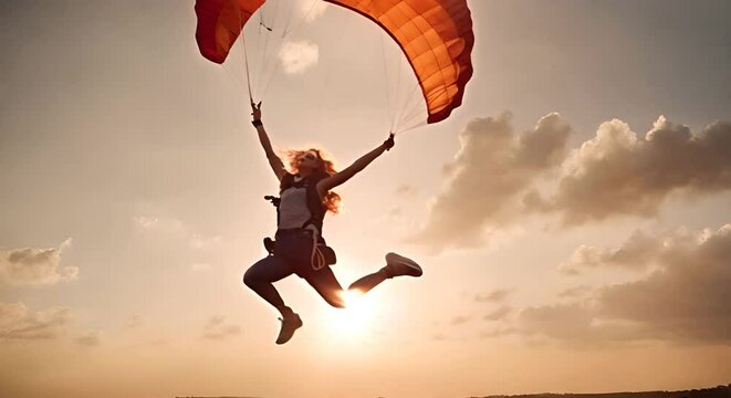 Skydiver at sunset.
