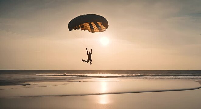 Skydiver at sunset.