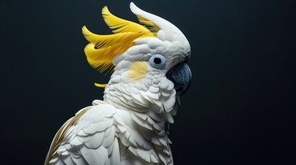 Vibrant close-up of a parrot with a striking yellow mohawk. Perfect for nature and animal themed designs