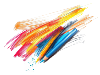 Colorful pencil abstract scribble hand sketch isolated on white or transparent background