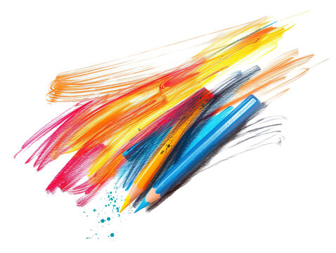 Colorful pencil abstract scribble hand sketch isolated on white or transparent background