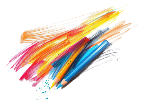 Colorful pencil abstract scribble hand sketch isolated on white or transparent background