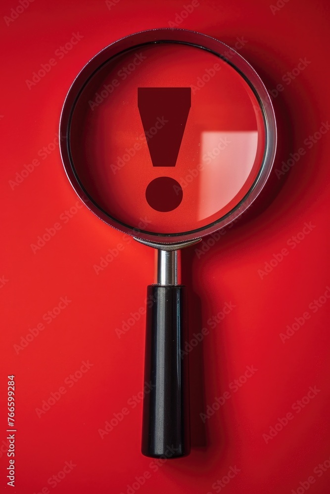 Poster A magnifying glass with a red exclamation mark on it. Perfect for illustrating urgency or importance