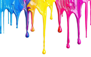 Obraz na płótnie Canvas Colorful acrylic paint dripping with liquid drops isolated on white or transparent background