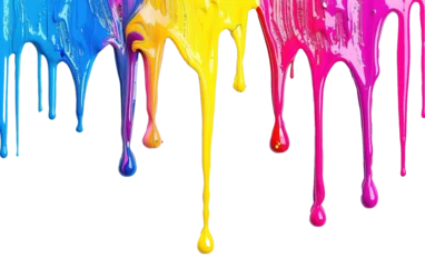 Fotobehang Colorful acrylic paint dripping with liquid drops isolated on white or transparent background © Nazmus
