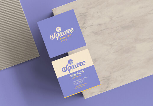 Square Business Card mockup on Marable Background