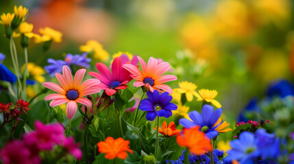 colorful flowers in spring garden