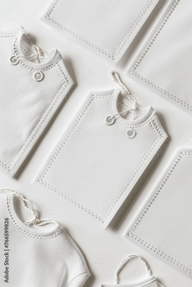 Poster A group of white tags on a plain white background. Suitable for various design projects