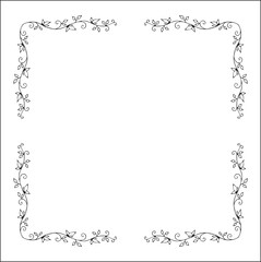 Elegant black and white vegetal ornamental frame with butterflies, decorative border, corners for greeting cards, banners, business cards, invitations, menus. Isolated vector illustration.	
