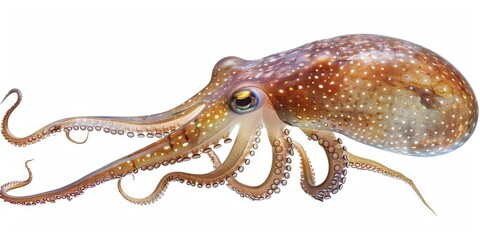 A detailed painting of an octopus on a plain white background. Perfect for marine-themed designs