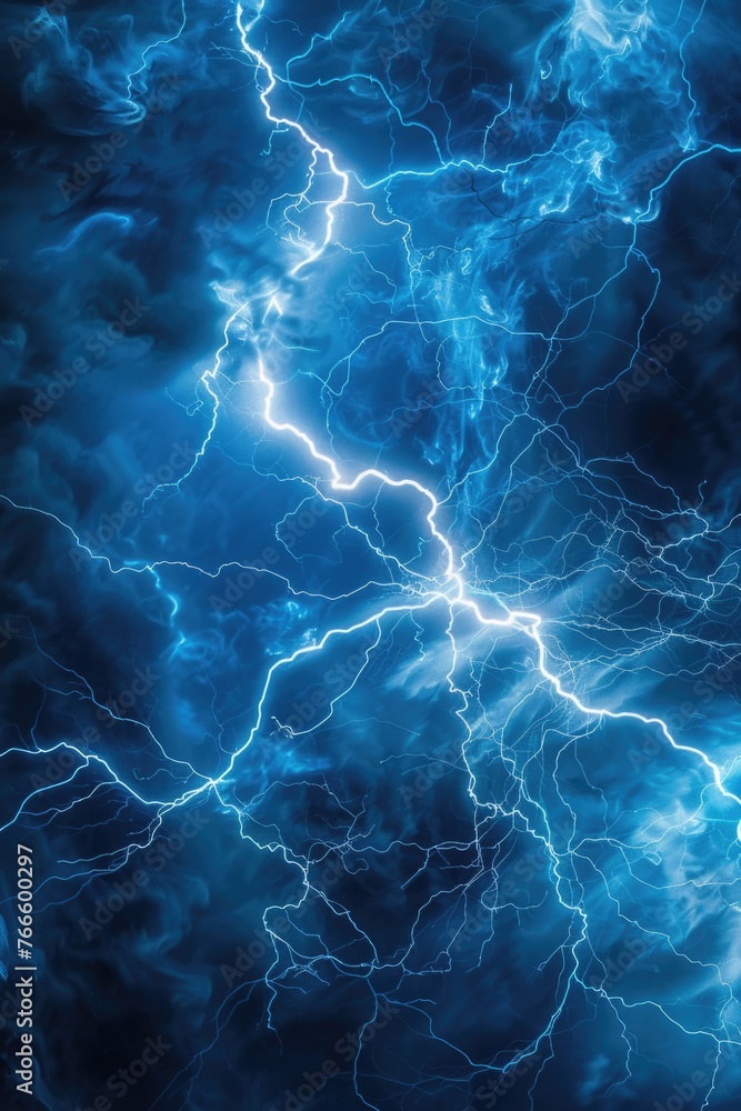 Poster dramatic image of a lightning storm in the sky, perfect for weather-related projects