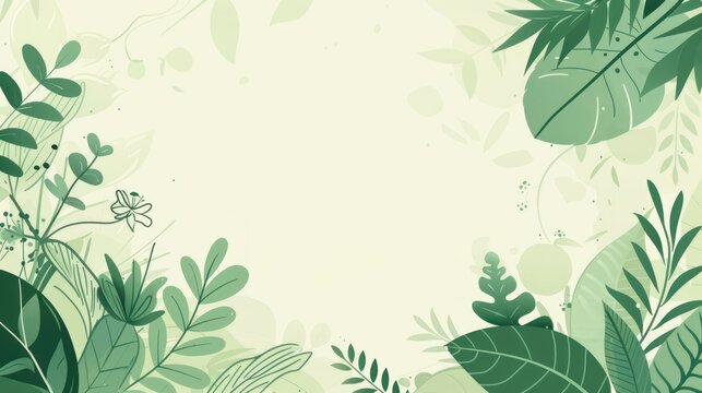 Illustration flat lay tropical green plants and leaves copy space background. AI generated image