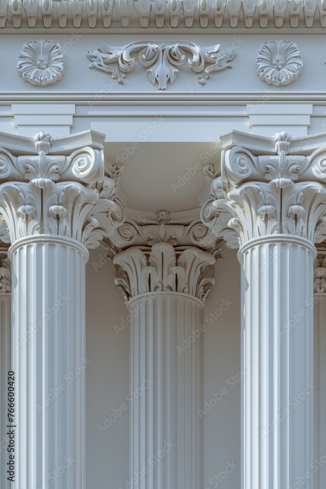 Aufkleber Close up view of a building with columns and a clock, suitable for architectural projects