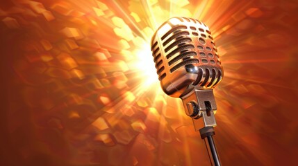 Classic microphone with vibrant backdrop. Ideal for music or performance concepts