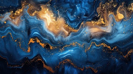 Abstract art grunge paint background by deep blue and gold texture