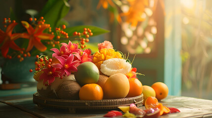 an image of citrus fruits as part of an elegant interior design - obrazy, fototapety, plakaty