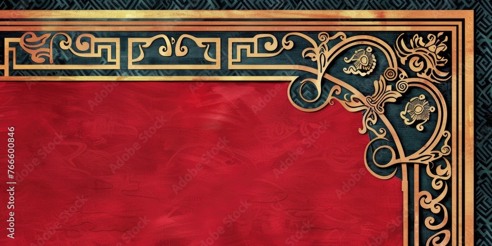 Poster Vibrant red and black background with elegant gold border. Perfect for adding a touch of luxury to any design project
