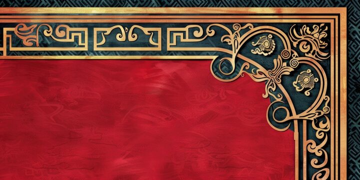 Vibrant red and black background with elegant gold border. Perfect for adding a touch of luxury to any design project