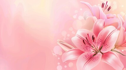 Fototapeta na wymiar Beautiful pink lily romantic pastel watercolor background. AI generated image