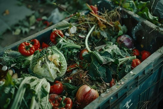 Reducing Food Waste at Home: Photo of Rotten Vegetables in Trash. Concept Reducing Food Waste, Sustainable Practices, Environmental Impact, Food Conservation, Waste Management