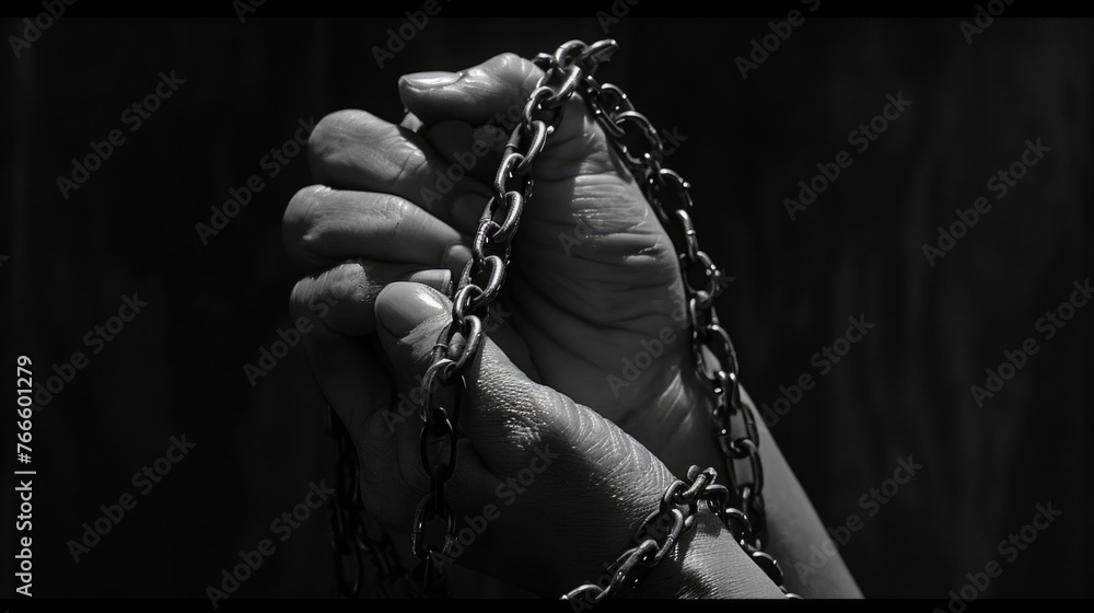 Poster Person holding a chain, versatile image for various concepts