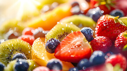 close-up view of a tart with stripes of fruits aligned - obrazy, fototapety, plakaty