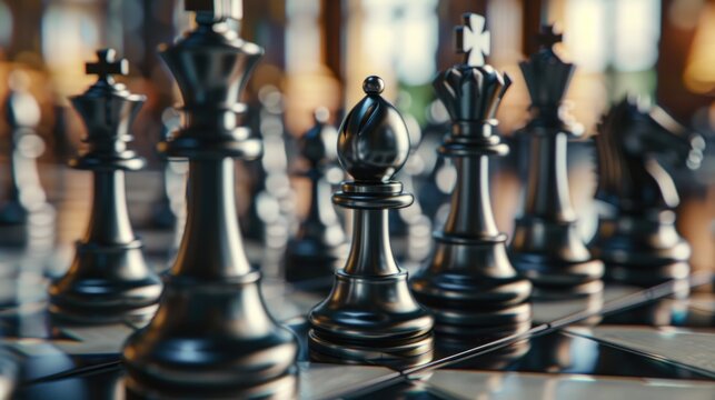 3D rendering Chess pieces game playing on chessboard for business strategy. AI generated image