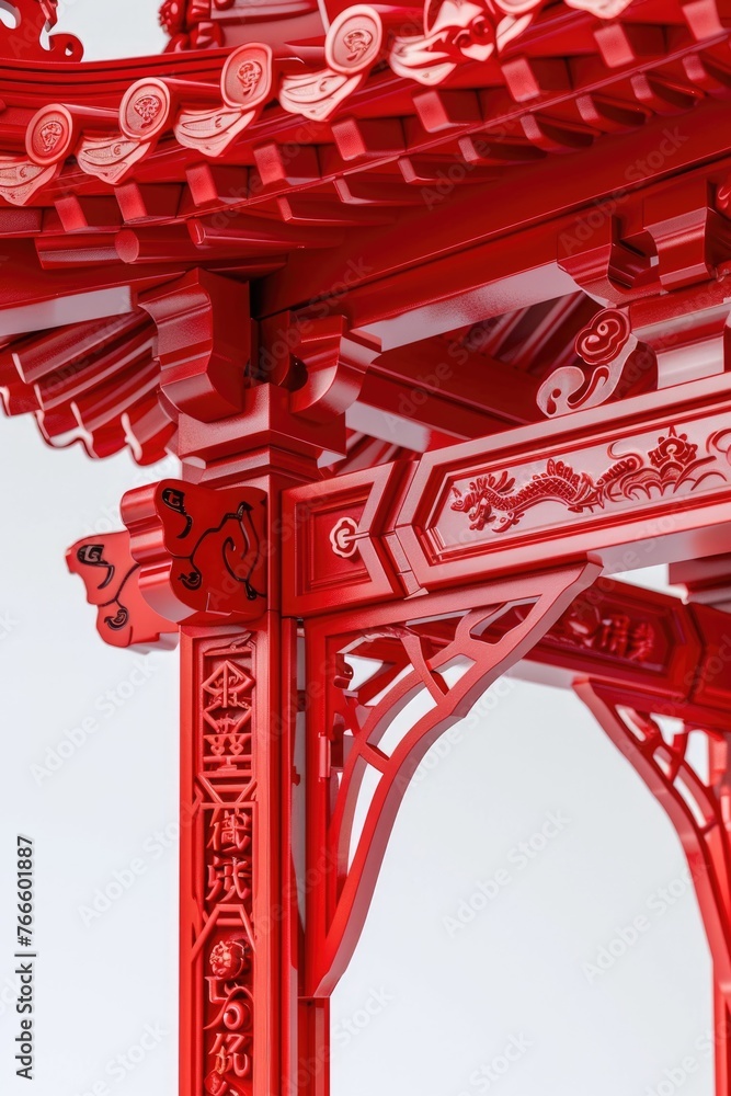 Poster Detailed view of a red building with a clock, perfect for architectural projects