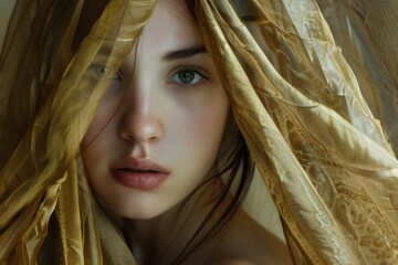 Mysterious woman with a veil, perfect for fashion or beauty concepts - obrazy, fototapety, plakaty