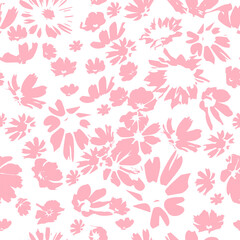 Pink flowers print. seamless background. hand drawing. Not AI, Vector illustration.
