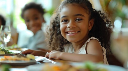 Young child sitting with meal, suitable for family or food concepts